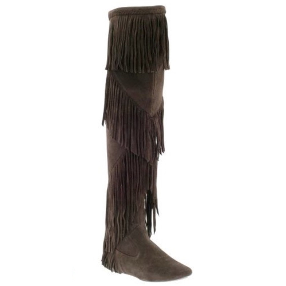 NWOB Sam Edelman Brown Suede Fringe OTK Boots, 8